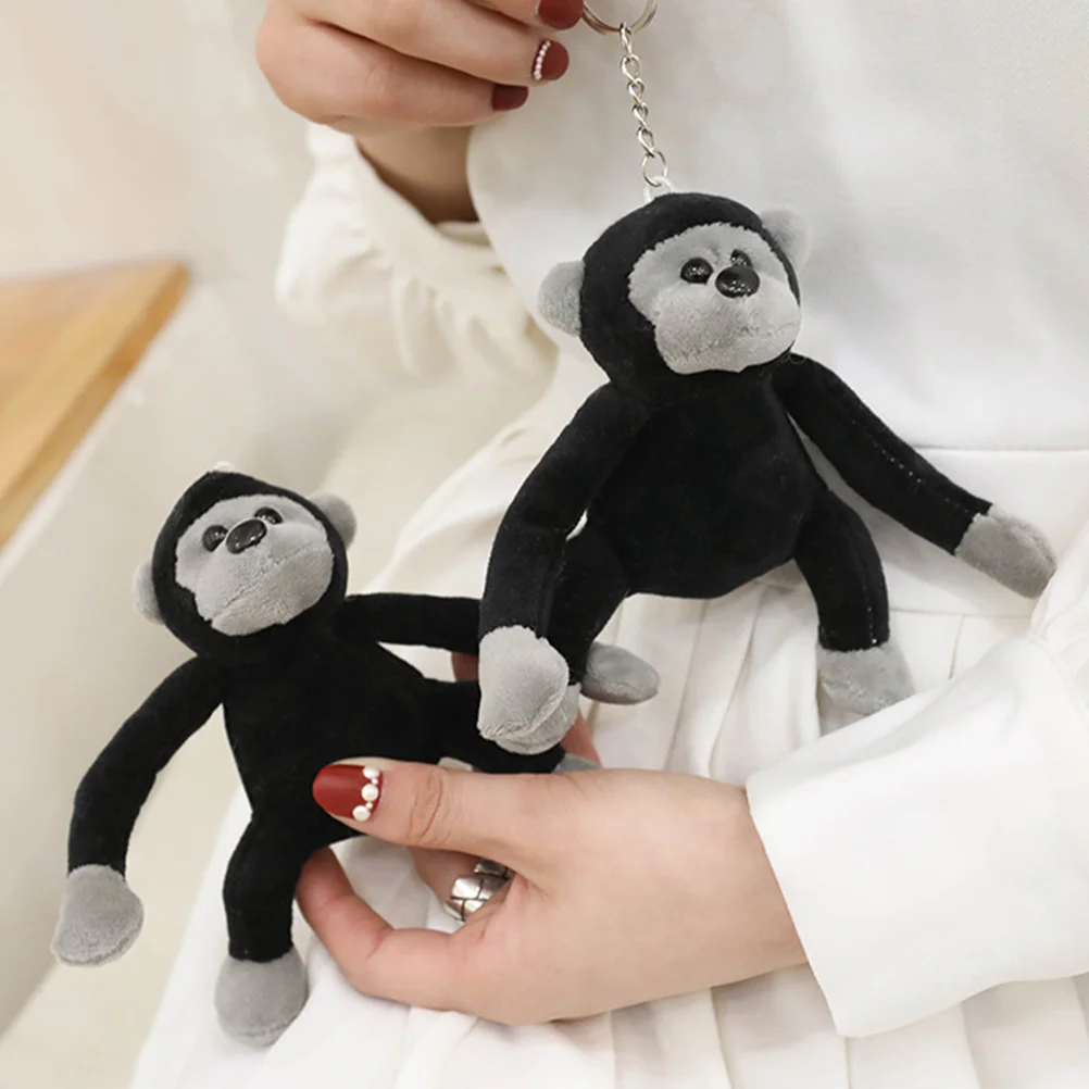 2 Pcs Baby Handbag Orangutan Keychain Ring Plush Figure Toys Animal Gorilla Ornament Metal Stuffed Keychains