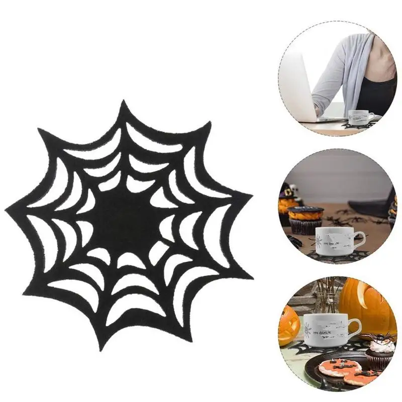 Halloween Spider Web Place Mats Decorative Halloween Placemat Hollow Out For Table Gothic Acrylic Horror Heat Insulation For