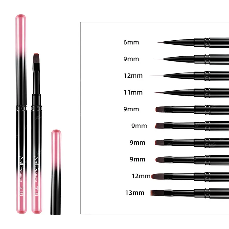 10種類のカラーグラデーションメタルハンドルネイルアートペンブラシカラーリングペンラウンドライトセラピーペンハローペンネイル描画ペンフラワーペン