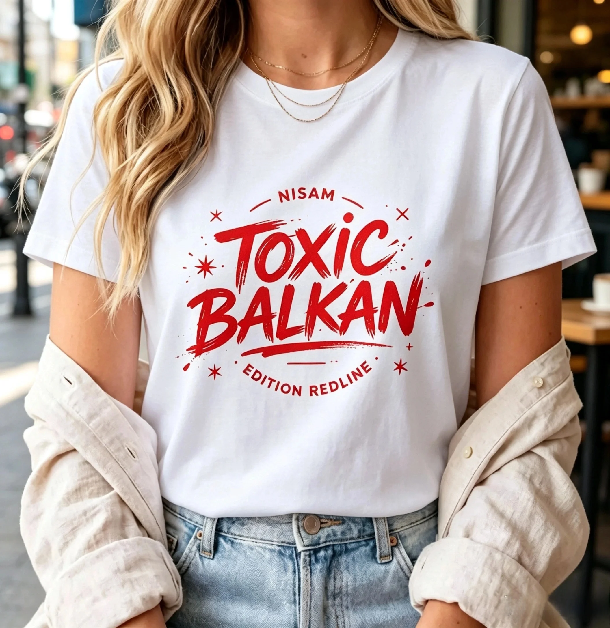 Women's Graphic T Shirt TOXIC BALKAN Letter Print Short Sleeve Tees Retro Graffiti Text Casual Oversized Ladies Tshirt