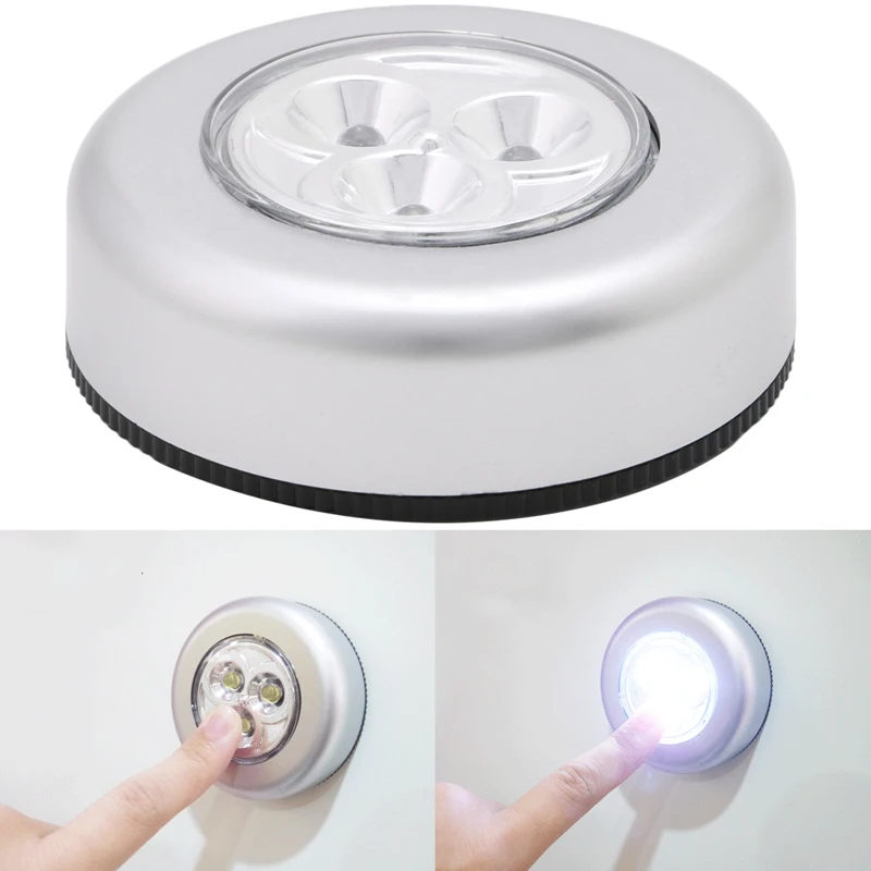 3 LED Car Home Wall Camping for Touch Push Lamp Battery Powered Night Light