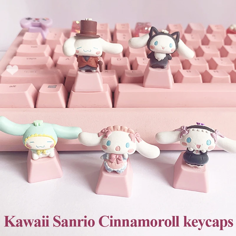 Sanrio Cartoon Mechanical Keyboard Keycaps Girl Cinnamoroll Kawaii Anime Keycaps Gaming Pbt Cute Key Cap  Personalized Custom