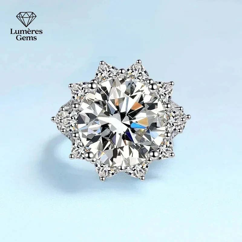 

PT950 Platinum 10CT Moissanite Sunflower Diamond Ring VVS1 D Color Classic Wedding Gift for Women