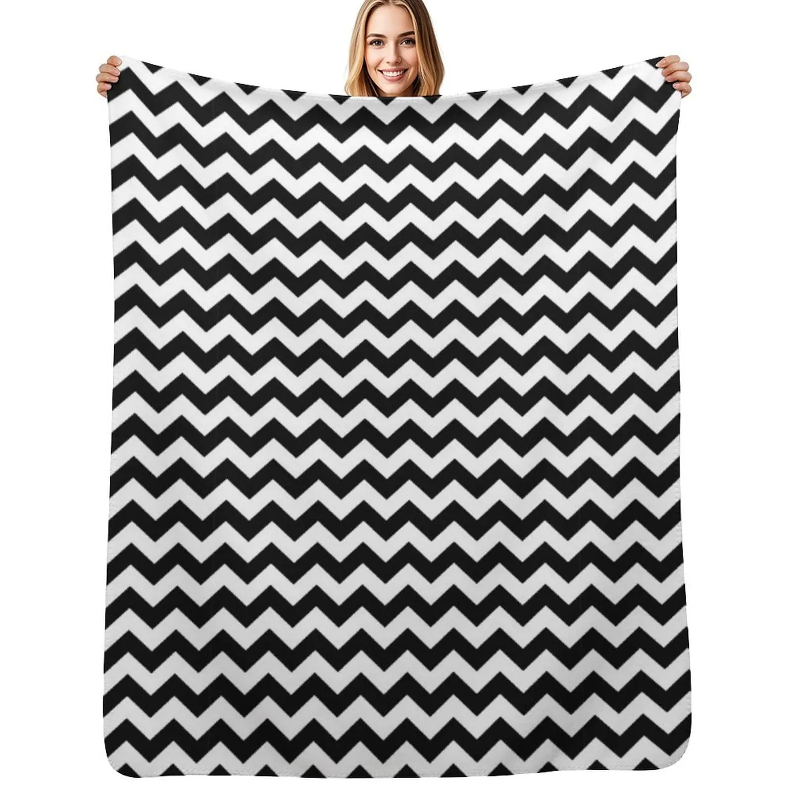 Black And White Seamless Chevron Pattern Throw Blanket Luxury Thicken manga decorative Fashion Sofas Heavy Weighted Blankets