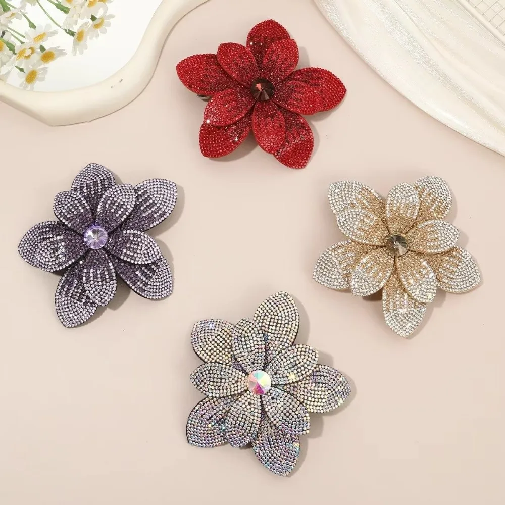 Temperament Large Rhinestone Hair Clip Double-layer Korean Style Flower Hair Clip Barrettes Headwear Spring Clips Girl