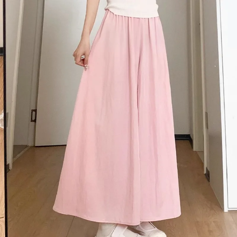 Wide Leg Pants Women Summer Korean Style High Waist Sheath Fashion Solid Simple Cozy Breathable Chic Design Streetwear Casual