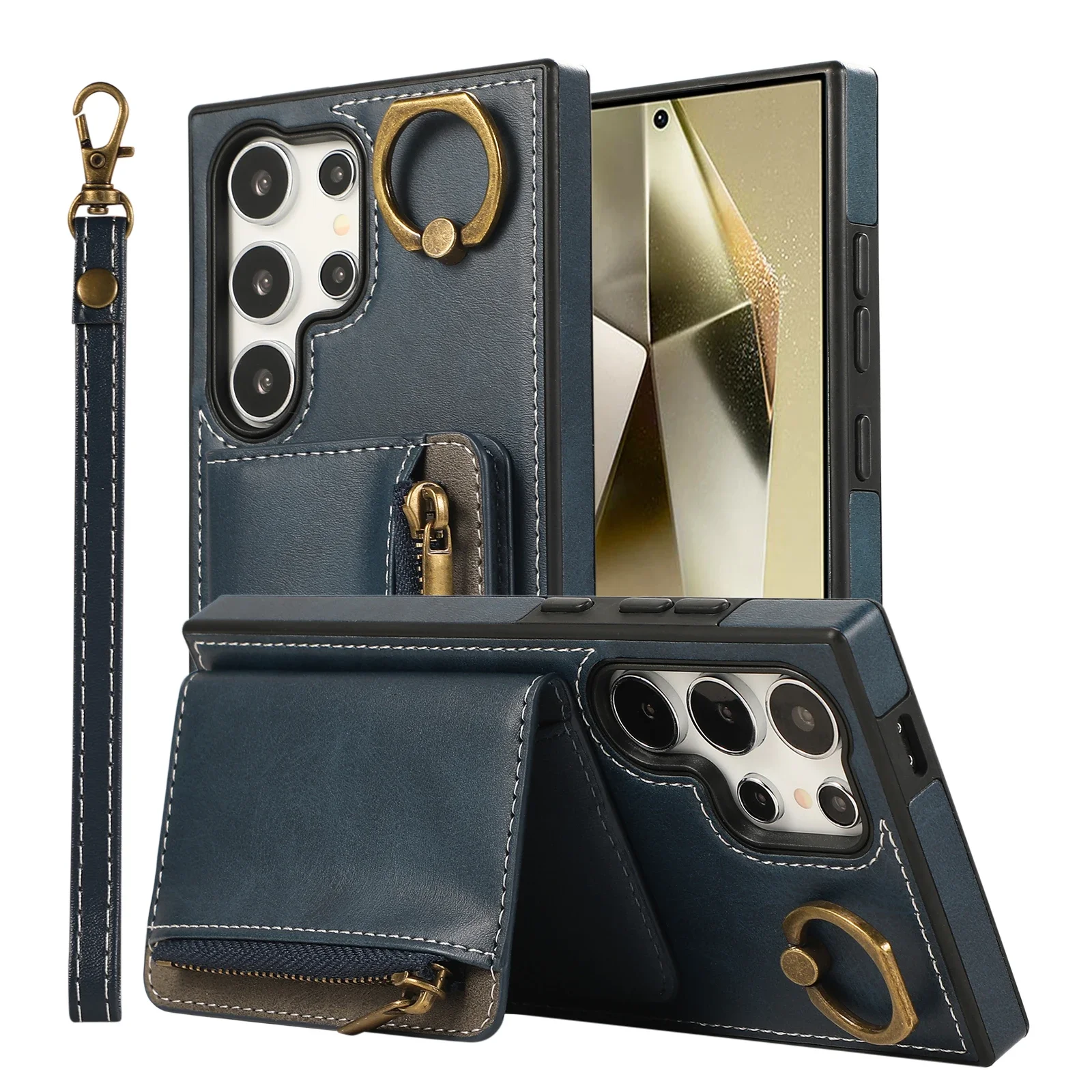 

Zipper Card Wallet Ring Holder Leather Case for Samsung Galaxy S23 S22 S21 S24 S25 S26 Ultra Plus FE A06 A16 A32 A23 22 14 4G 5G