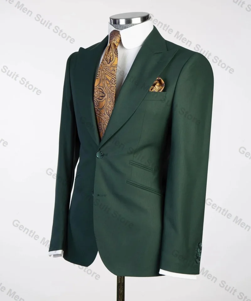 Green Business Men Suits Set 3 Piece Blazer+Pant+Vest Formal Office Male Prom Groom Wedding Tuxedo Coat Tailored Jacket