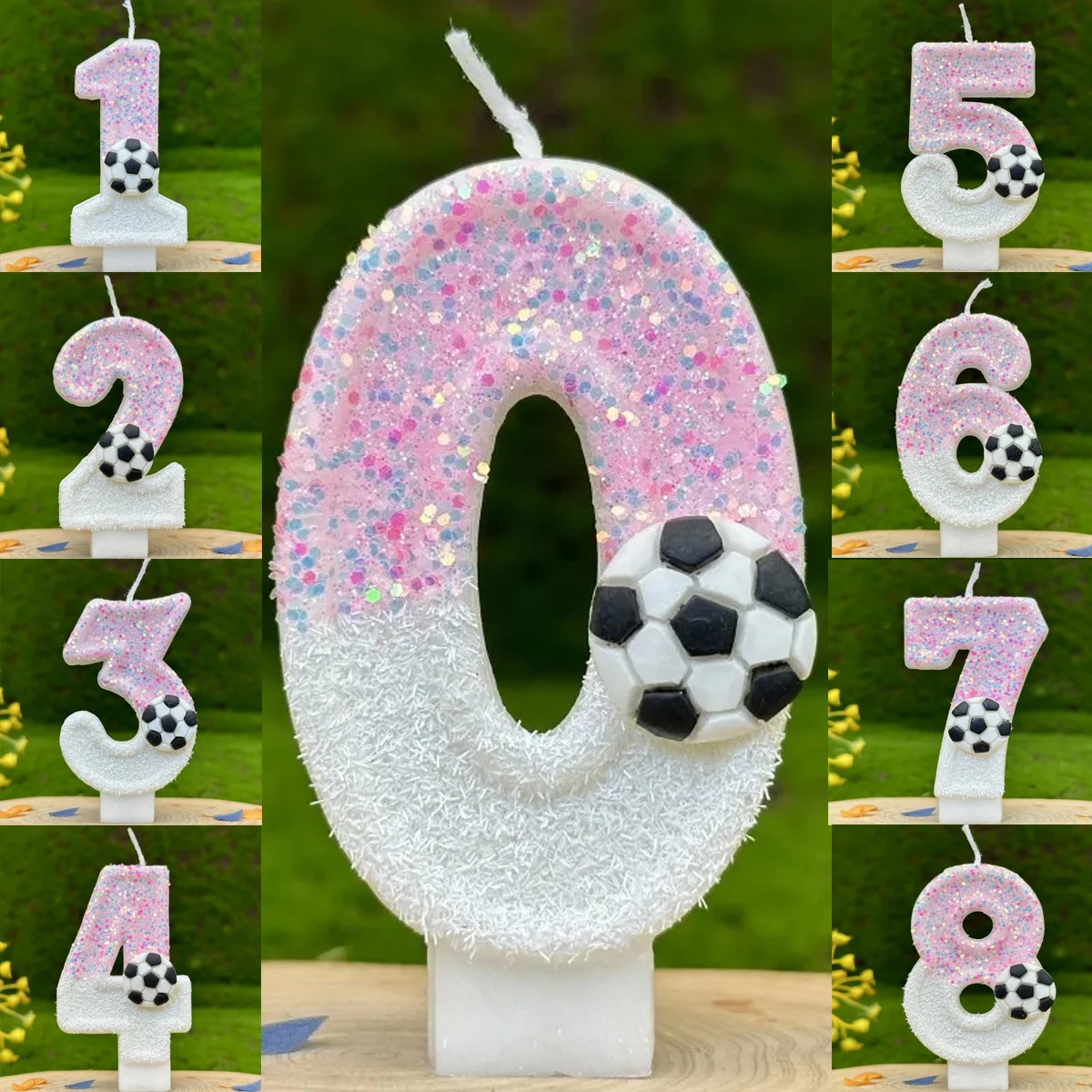 Pink White Sequins Sports Football Digital Birthday Candle - Handmade Party Decoration Supplies
