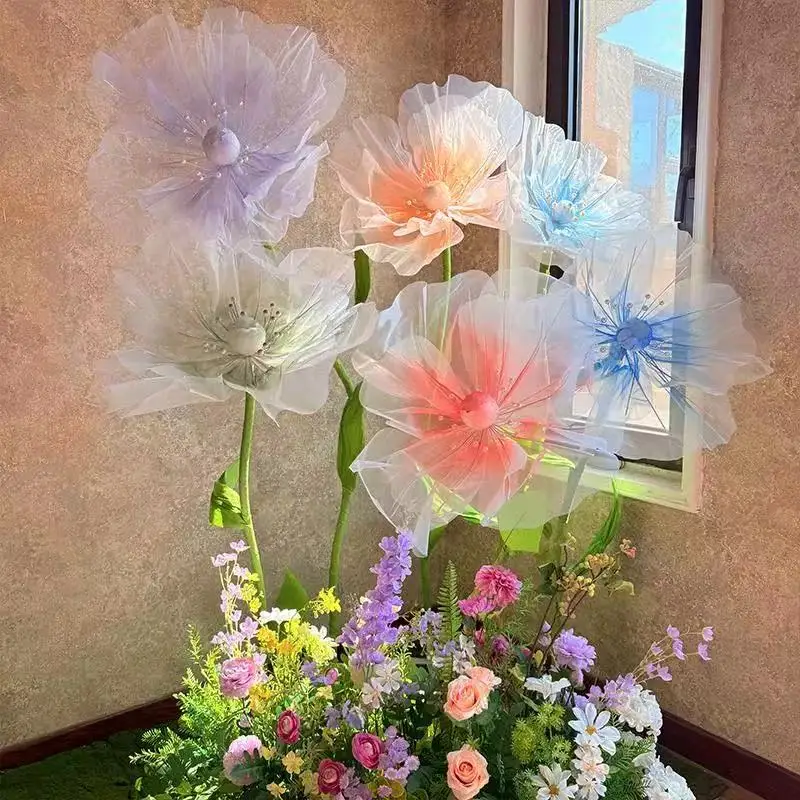 

Giant Gauze Flower Artificial Poppy Flower Wedding Decoration Window Display Birthday Party Fairy Tale Mall Party Decoration