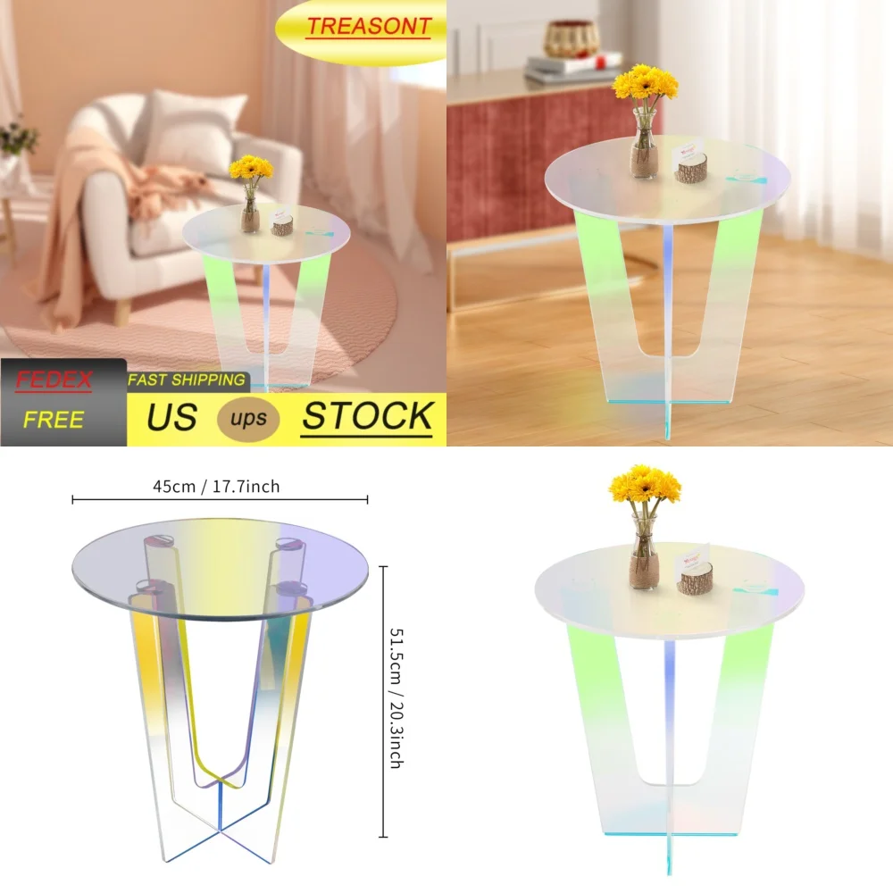 طاولات المقهى، طاولة جانبية مستديرة من الأكريليك الشفاف، طاولة جانبية حديثة قزحية الألوان لديكور غرفة المعيشة #1