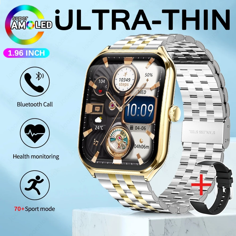 2025 New 7.5MM Ultra Thin Smart Watch Men 1.96"AMOLED Screen Always Show Time Heart Rate Sport Waterproof BT Call Smartwatch