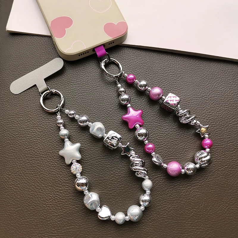 Star Square Spiral Bead Bracelet Phone Hanging Rope Manual Bead Chain Mobile Phone Lanyard Card Strip Universal AntiLoss Lanyard