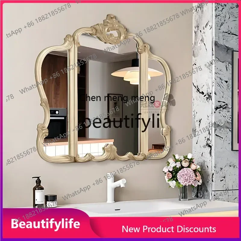 CC European-style Retro Bathroom 70% off Mirror Wall-mounted Bathroom Three-sided Irregular Folding Vanity Mirror