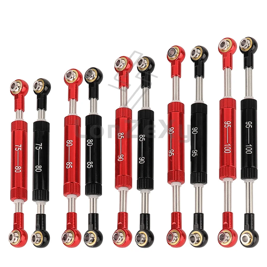 Adjustable Aluminum Alloy Steering Tie Rod M3 Ball Joint Linkage 75-100mm Black Red For 1/10 RC Crawler Truck Servo Push Pull
