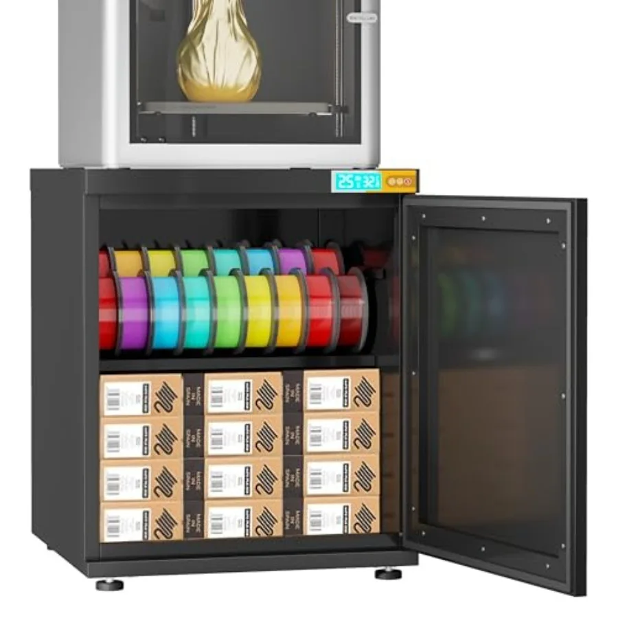 

180L 3D Printer Enclosure with Dehumidifier and Stand, Industrial Sealed Filament Storage Cabinet - Holds 40 Rolls, 25% RH Cont
