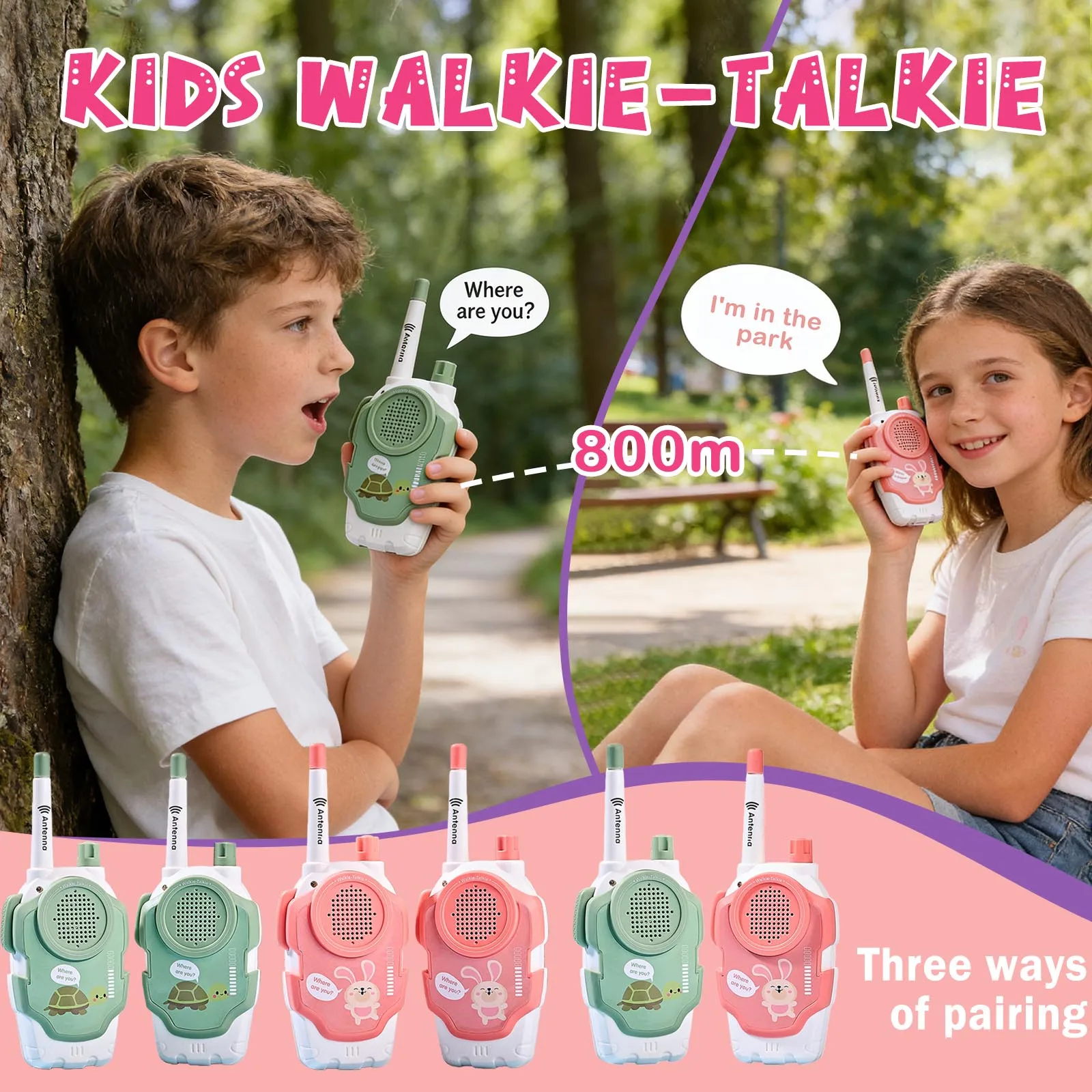 Walkietalkie-speelgoed voor kinderen, draadloze pager, één-één interactief communicatieapparaat voor buiten (2 stuks) 300 m, oplaadbaar