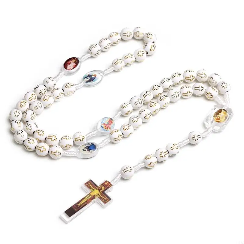 H9EC Beaded Chain Rosary Necklace with Pendant Simple Catholic Rosary Necklace for Catholic Christian Religious