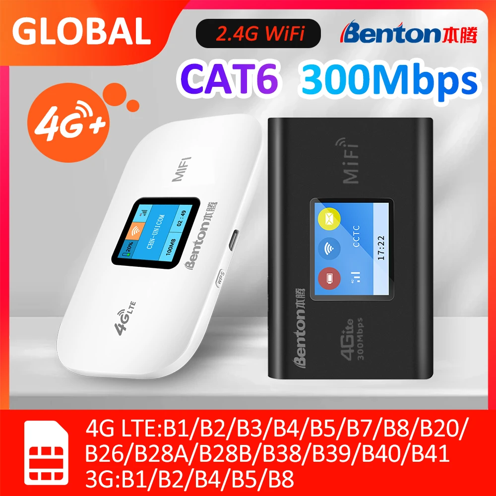 

Маршрутизатор Benton Unlock 4G 4G+ со слотом для SIM-карты Портативный Wi-Fi-маршрутизатор CAT6 300 Мбит/с Открытый мобильный модем 4G Европа Америка Азия