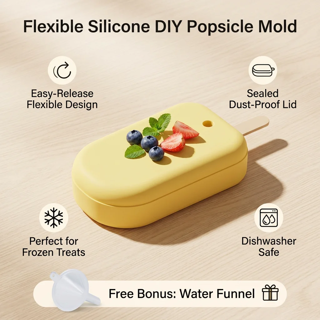 1 Piece Popsicle Mold Food Grade Silicone for Home Kitchen DIY Ice Pop Maker with Lid Odor Blocking Freezer Tool Durable