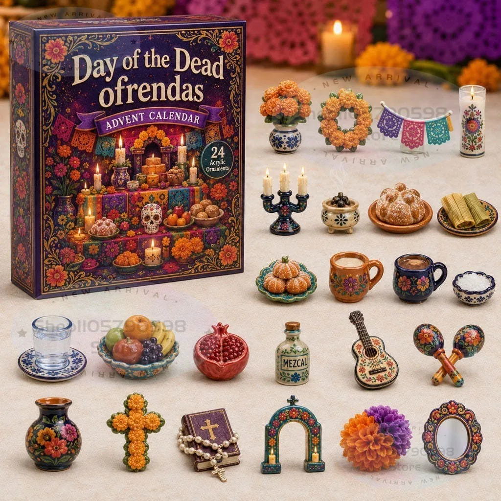 Day of the Dead Ofrendas Advent Calendar 2026-24-Day Surprise Countdown 2D Acrylic Altar Figurines with Cultural Themed Art