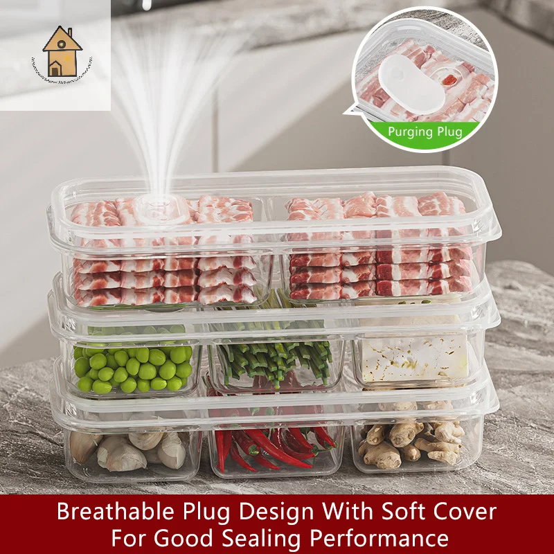

2/3/4/6 Grids Refrigerator Storage Boxes With Porous Plugs Scallions Meat Fresh Box Food Container Cold Storage Crisper Sealed