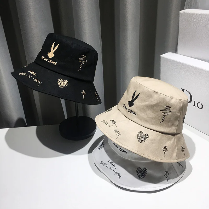 Fashion Embroidered Bucket Hat Women Men Street Headwear Spring Summer Sunscreen Beach Fisherman Cap Outdoor Female Panama Hat