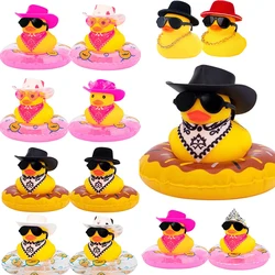 Canard en caoutchouc pour Jeeps Ducking, décoration de voiture, planche Prada avec chapeau de soleil, anneau de bain, collier de lunettes de soleil, 2 ensembles