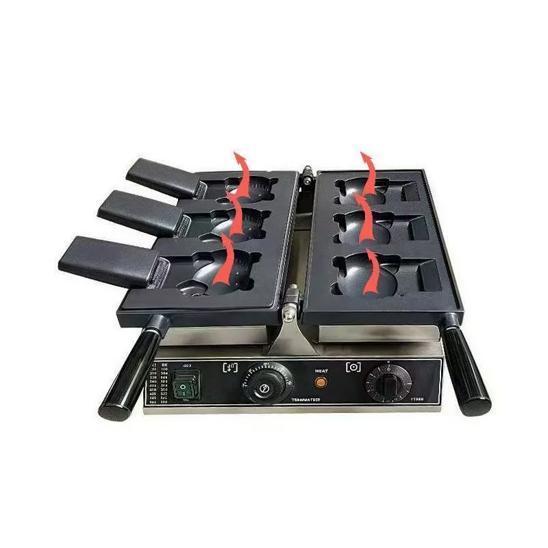 1800W 전기 3피스 와플 기계 - 귀여운 키티 만화 고양이 모양, 입 열기, 타이야키 및 아이스크림 메이커