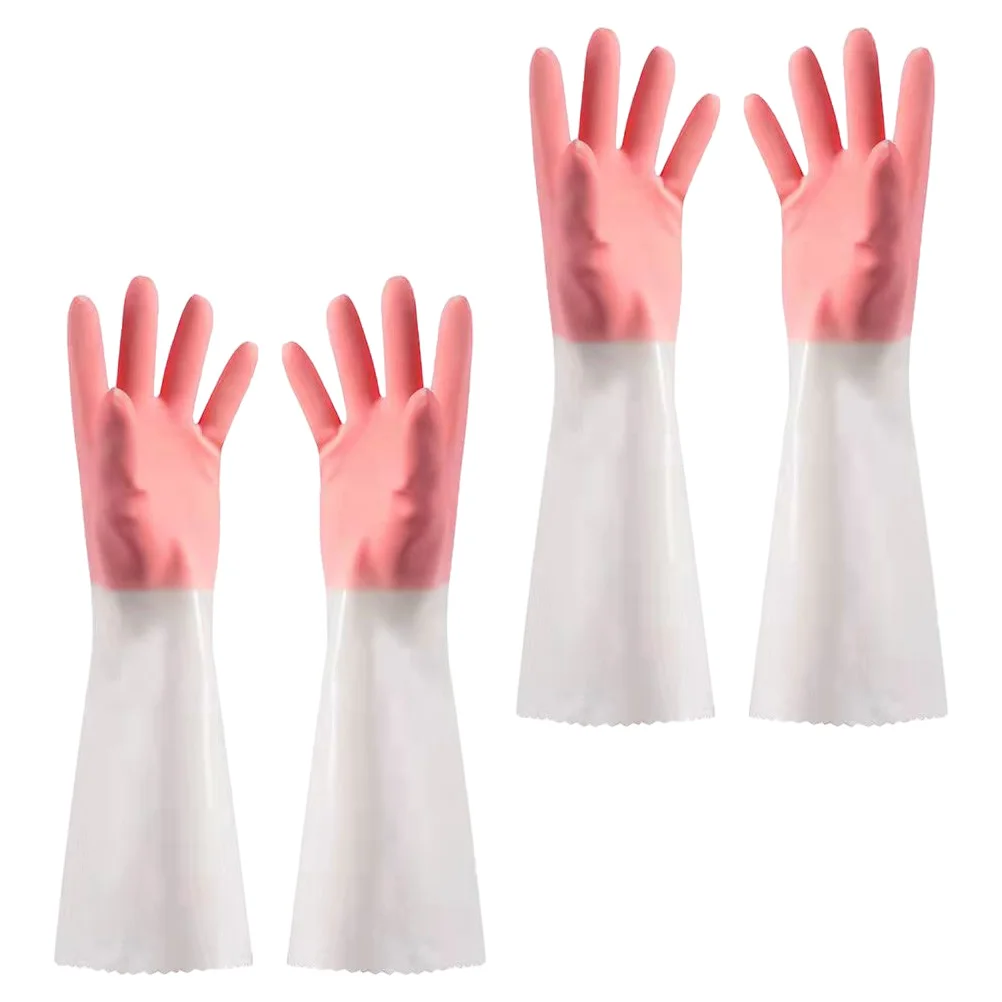 

2Pairs Thick Flocking Protective Gloves Latex Warm Fleece Perfect for Dish Washing Kitchen Cleaning Winter Housework Waterproof