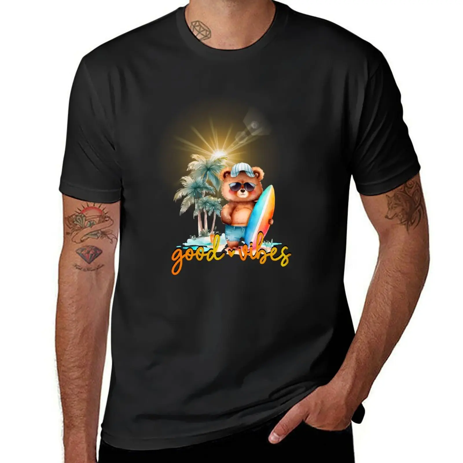 Sunny Bear Beach Days: Chill & Surf T-Shirt sublime quick drying cute clothes tees mens plain t shirts