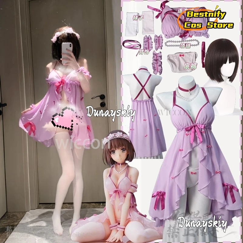

Anime Saekano: How To Raise A Boring Girlfriend Cosplay Kato Megumi Costume Pink Sleeveless Backless Lace Nightdresses Sexy