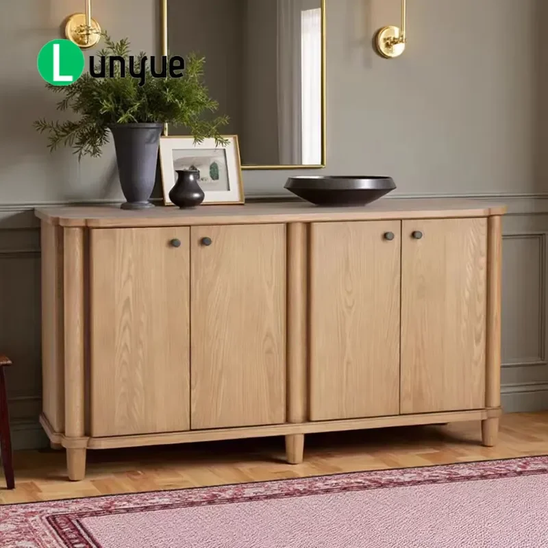 Solid Oak Sideboard Cabinet Eco Friendly 4 Door Storage Furniture Modern Retro Minimalist Design for Dining Room Living Room
