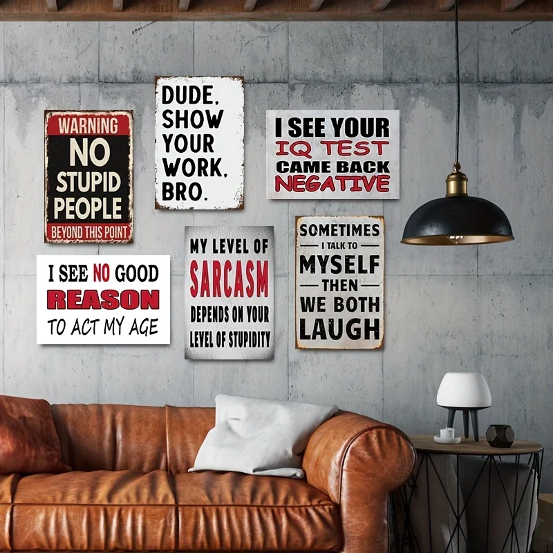 6pcs Of Humorous And Sarcastic Retro Metal Signs | Wall Art for Bars, Clubs, And Home Decoration, 20.32X30.48 cm, Multipurpose U