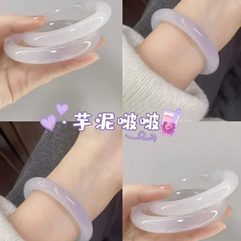 Beautiful Guifei Round Strip Thick Glass Anti Jade Ice Penetrating Bangle Bracelet Ancient Palace Hanfu Jewelry Accessories