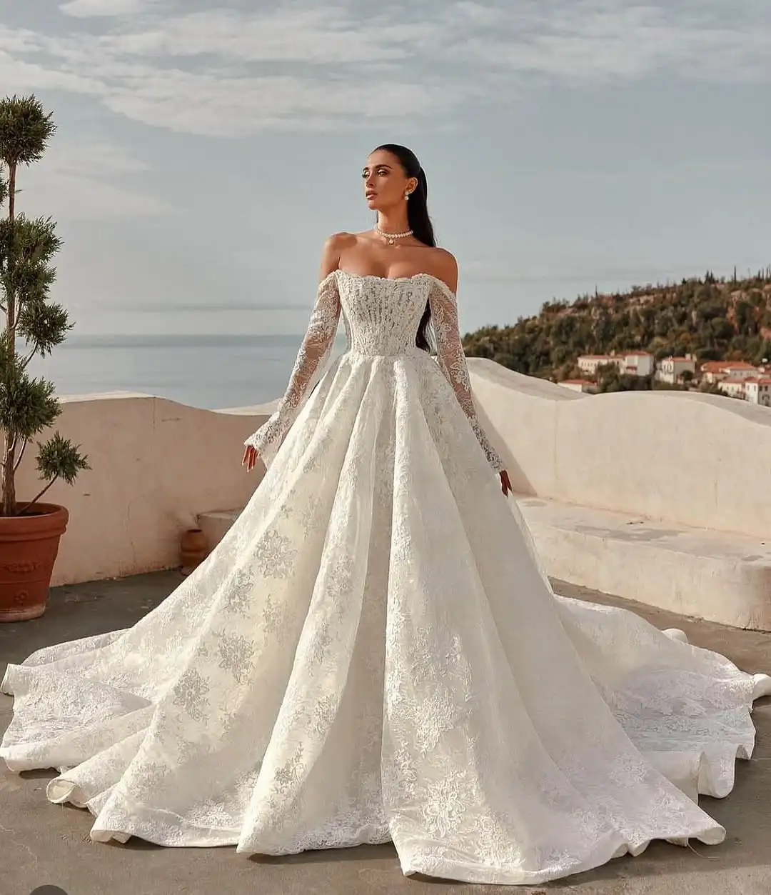 Customized Sexy Lace Wedding Dress Long Sleeve Estilo Princesa Elegantes White Bespoke Vestido Abiti Da Sposa Vestido De Novia