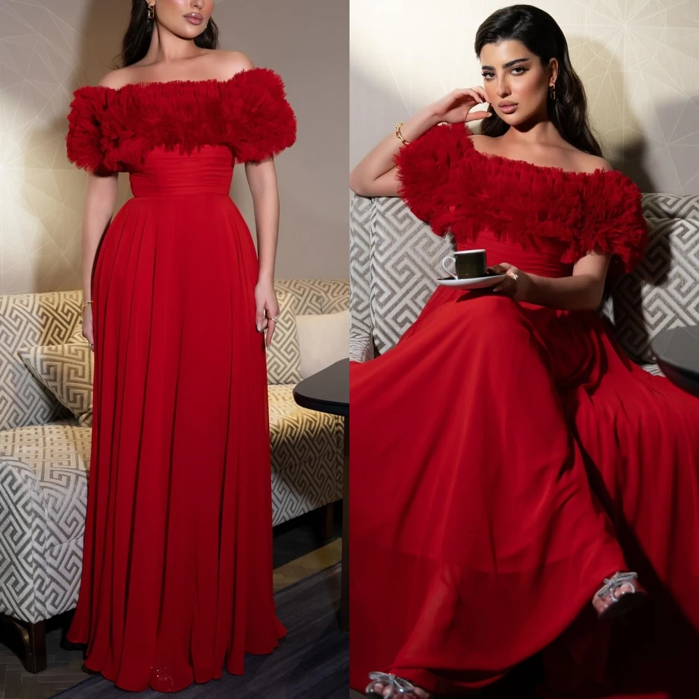 Customized  Jiayigong Ball Mesprit Fashion Sizes Available Off-the-shoulder A-line Draped Tulle Floor Length Charmeuse es Saudi 