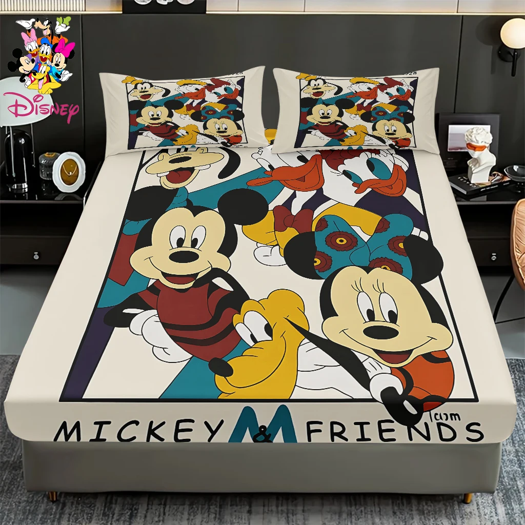 2/3 قطعة ديزني ميكي الأسرة الرجعية المجهزة ورقة مجموعة الجلد ودية وتنفس الفراش عطلة هدية للعائلة والأصدقاء