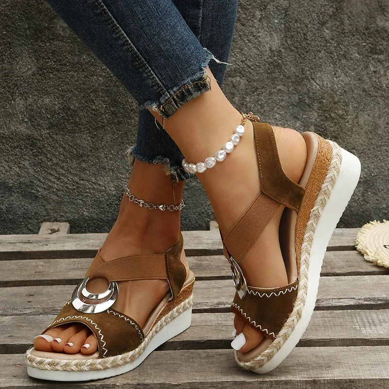 Plus Size 42 Women\'s Wedges Sandals Summer New Snake Print Platform Gladiator Shoes Woman Comfort Casual Med Heels Rome Sandals