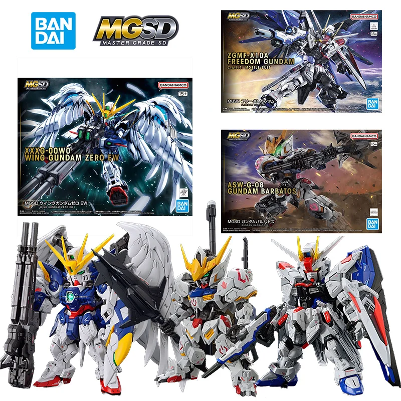 Bandai MGSD Wing Gundam Zero Ew Gundam Barbatos Freedom Gundam 10Cm Anime Original Action Figure Model Toy Gift Collection