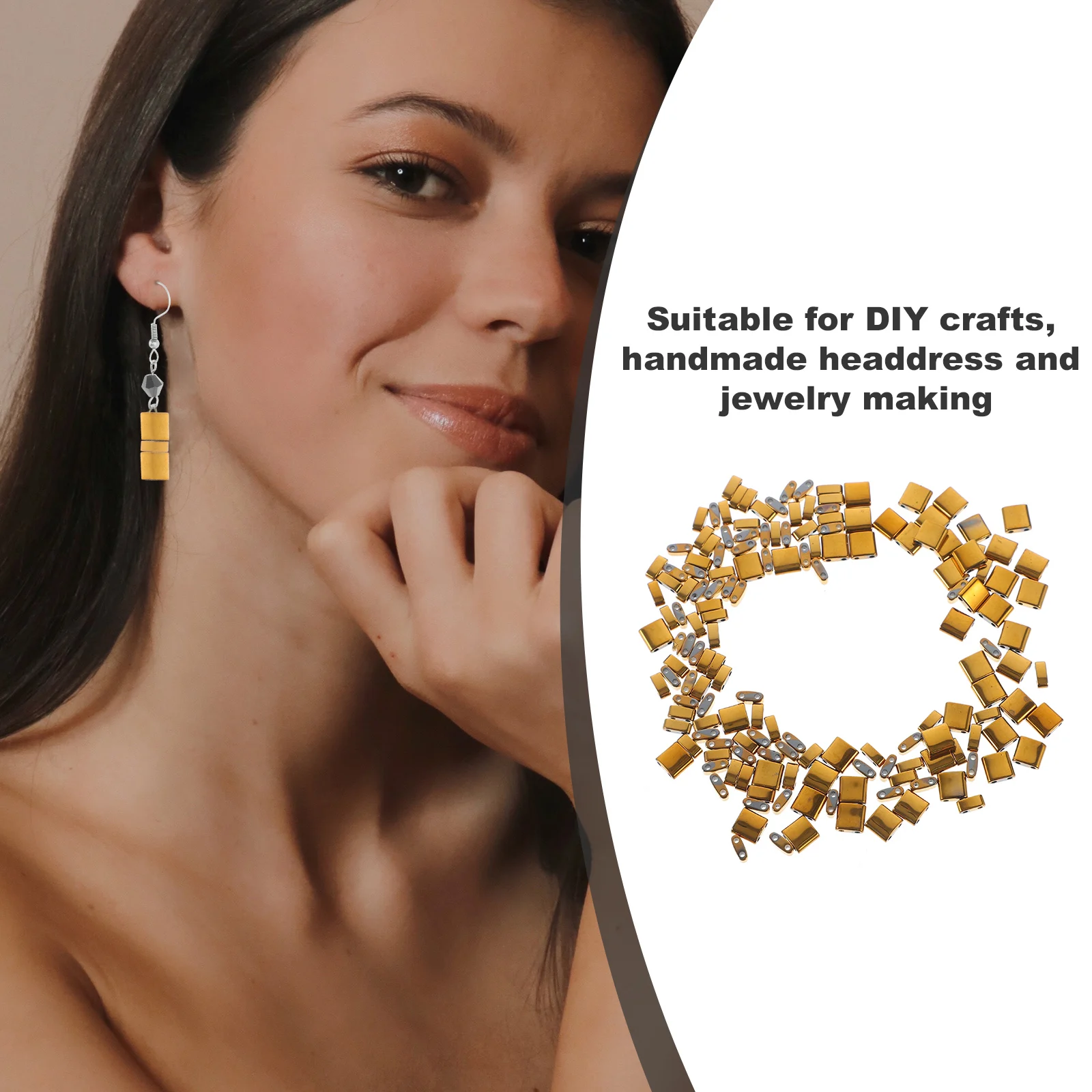 

150 Pcs Spacer Beads Double Hole Glass for Bracelet Making Square Jewelry Kit Jewellery Loose Golden Small