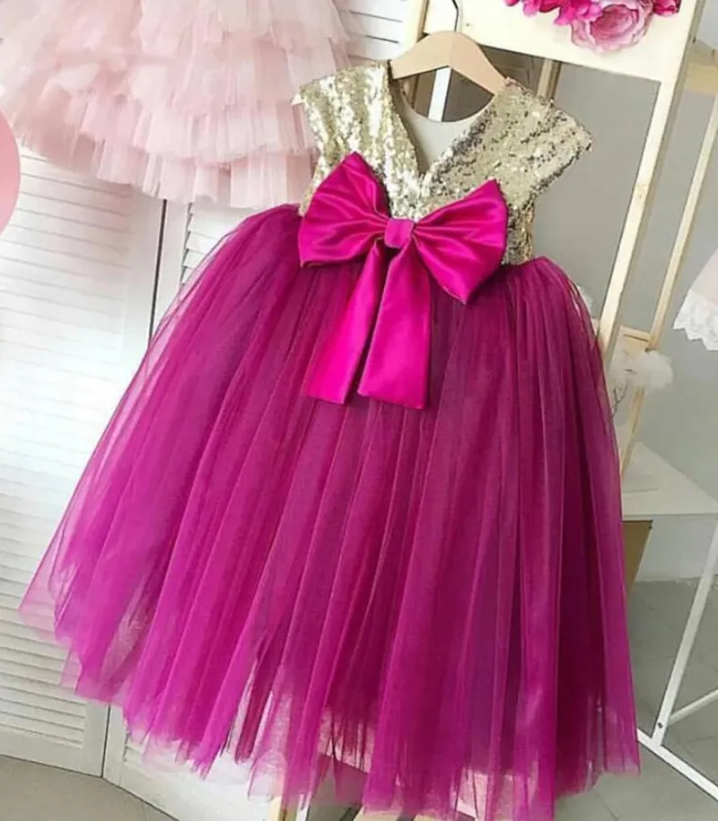 

A-Line Handmade Girls Birthday Dresses Gold Sequins Girls Birthday Dress Princess Party Dresses Child1-14T