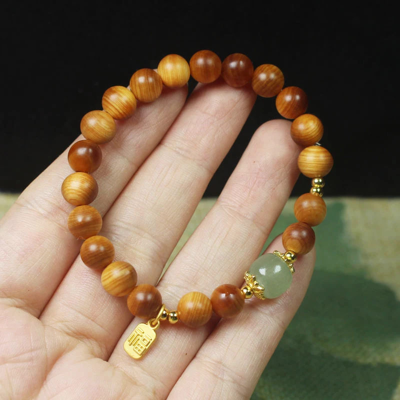 

Banyan wood high-oil content 8mm with fortune charm, forest-style unisex Buddhist prayer beads wooden bracelet jewelry