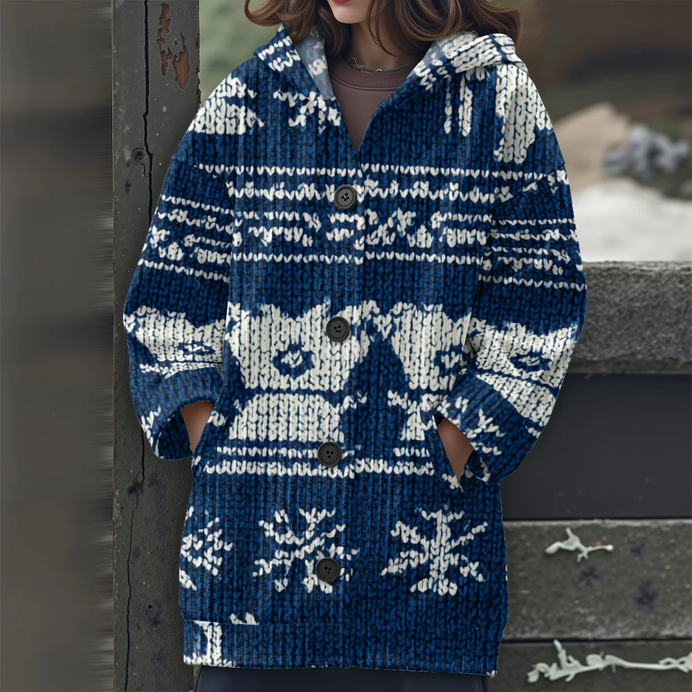 

Рождественская одежда Длинный свитер Фестивальная вечеринка Свитер с капюшоном Цветная геометрия Повседневный женский свитер