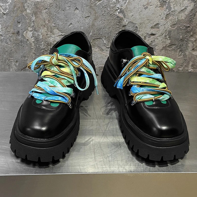Men Casual Height Increasing Personalized Niche Design Thick Sole High-end Feel Ribbon Retro Commuting Trend Derby Shoes