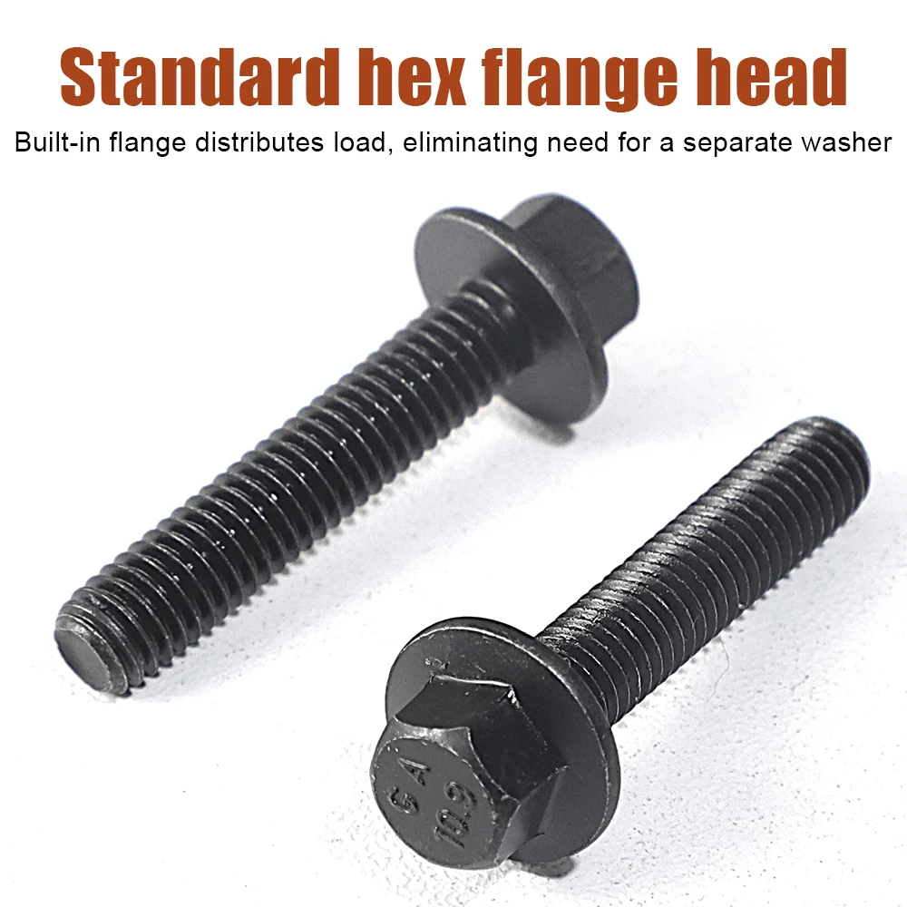 Phillips Hex Flange Bolts Washer Screws with Non Serrated 10.9 Grade Black M6 M8 M10 M12 M14 M16 Cross Hexagon Bolts with Flange