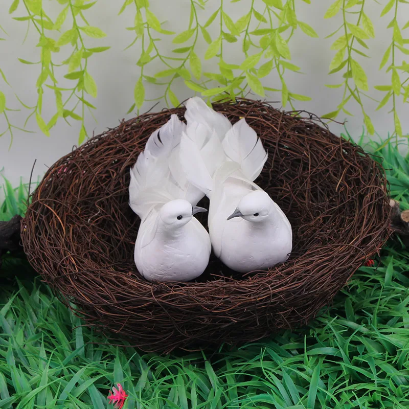 

2Pcs Artificial White Pigeon Foam Feather Love Peace Doves Bird Simulation Figurines Home Table Garden Hanging Decoration Gift