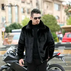 Abrigos de piel de visón de imitación para hombre, chaqueta gruesa con cuello vuelto/capucha, abrigo negro, invierno, nuevo