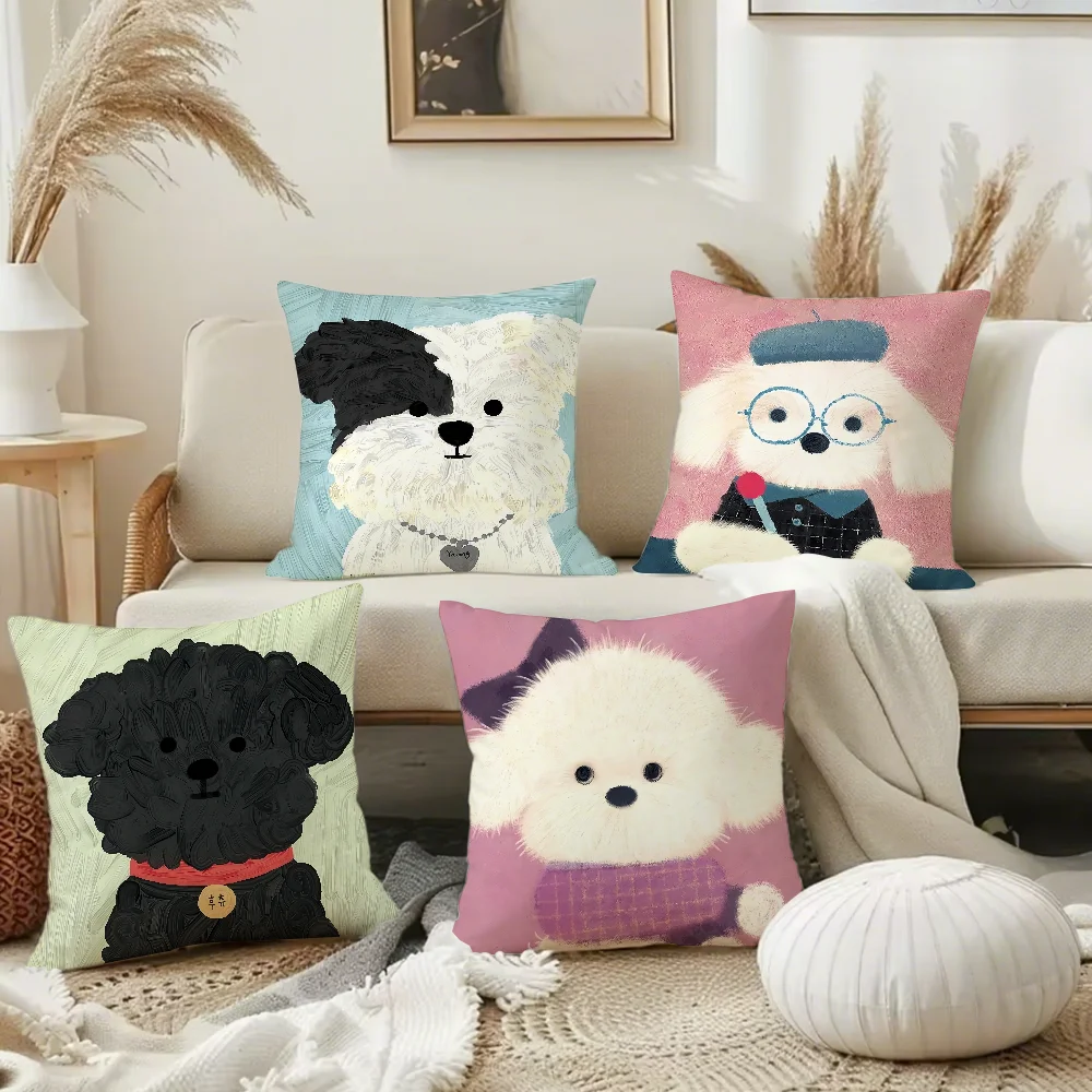 Dog Cute Sherry Small Puppy Pillow Case Square Double-Sided Printing Sofa Cushion Cover Pillowcase Bedroom Bedside