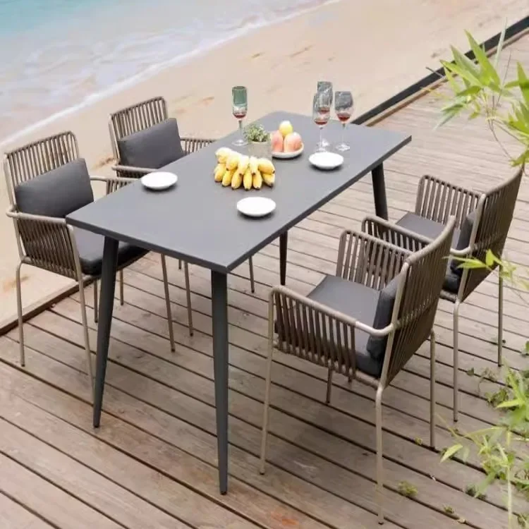 Courtyard Terrace Restaurant Rattan Waterproof Outdoor Bar Table and Chair Terrace Balcony Leisure Garden Rattan Chair